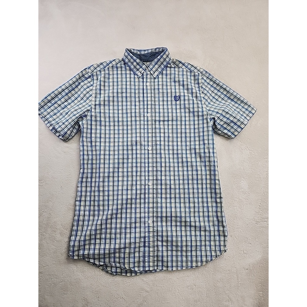 Chaps Youth Xl Short Sleeve Button Down‎ Blue/Yellow Plaid Shirt